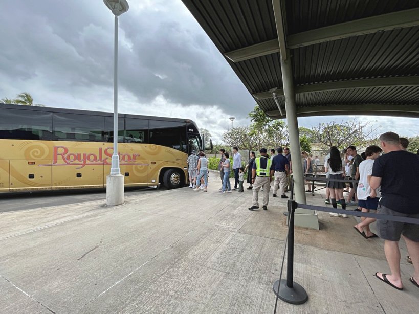 The shuttle bus for Pearl Harbor Historic Sites, Oahu, Hawaii